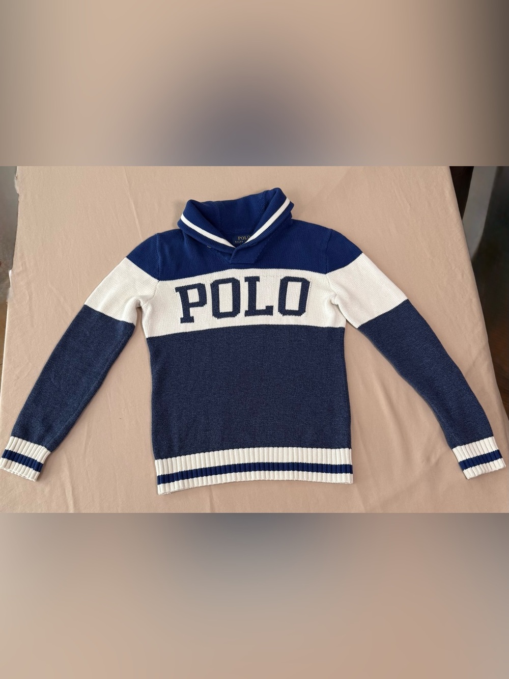 Polo by Ralph Lauren Navy & White Logo Shawl-Collar Sweater